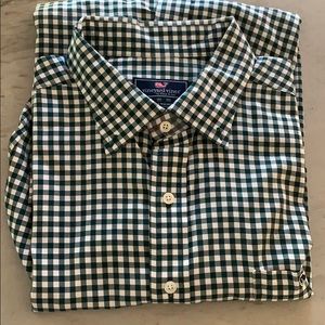 Grey and white button up, long sleeve